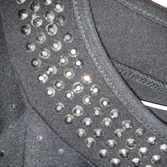 C D Petites black blouse with sequined body and silver studded neck. - Picture 5 of 7